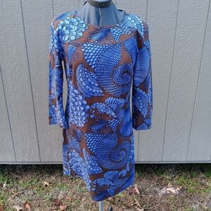 ELIZABETH MCKAY Blue And Brown Sheath Dress 6